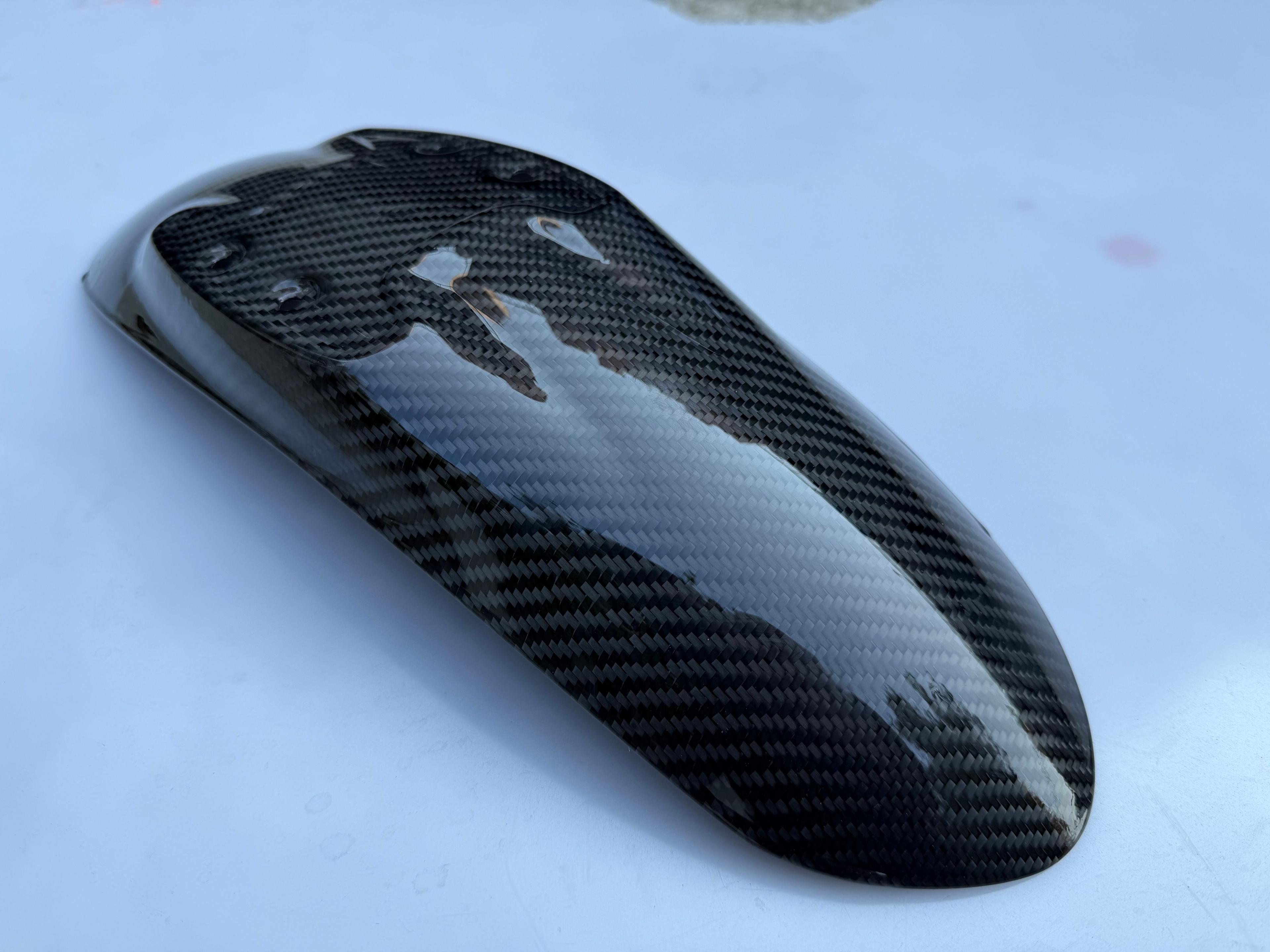 BMW R nineT front fender made from lightweight, genuine carbon fiber.